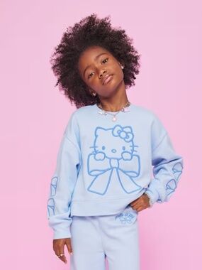 Girls Hello Kitty Embroidered Premium Fleece Sweatshirt, Blue, Size L (10/12)